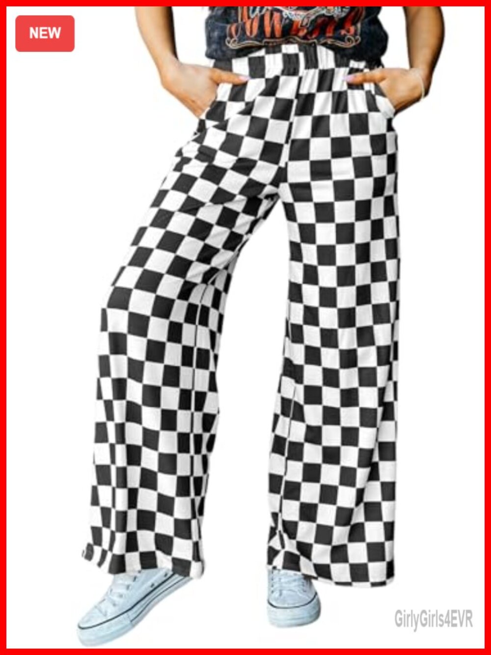 Womens Checkered Palazzo Pants Breathable Wide Leg